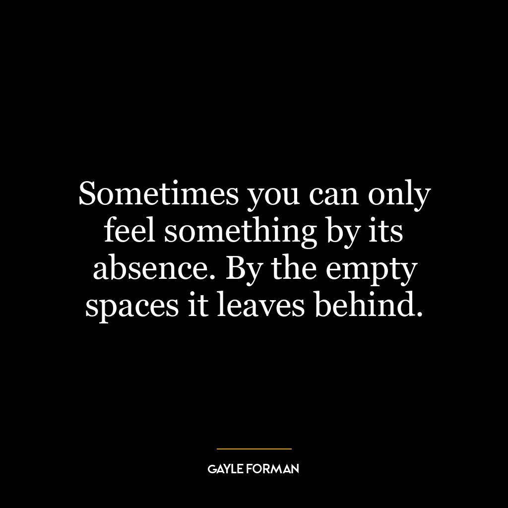 Sometimes you can only feel something by its absence. By the empty spaces it leaves behind.